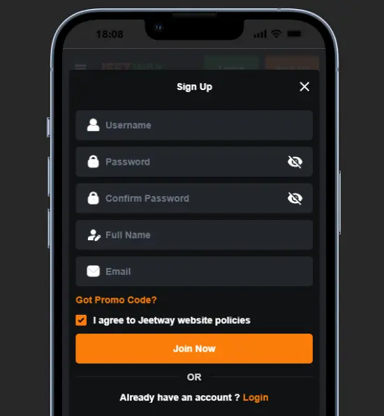 Jeetway অ্যাপে অ্যাকাউন্ট তৈরি